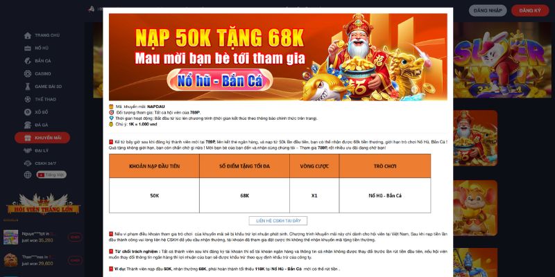 Khuyến mãi 789P độc quyền cho tài khoản đăng ký mới
